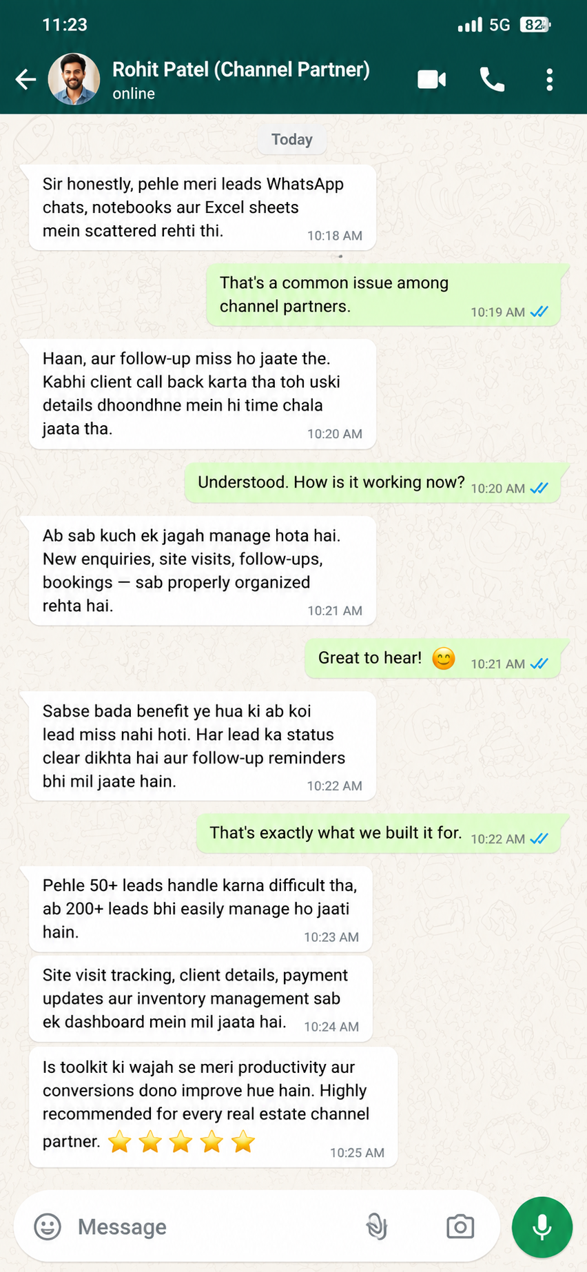 WhatsApp chat testimonial 1