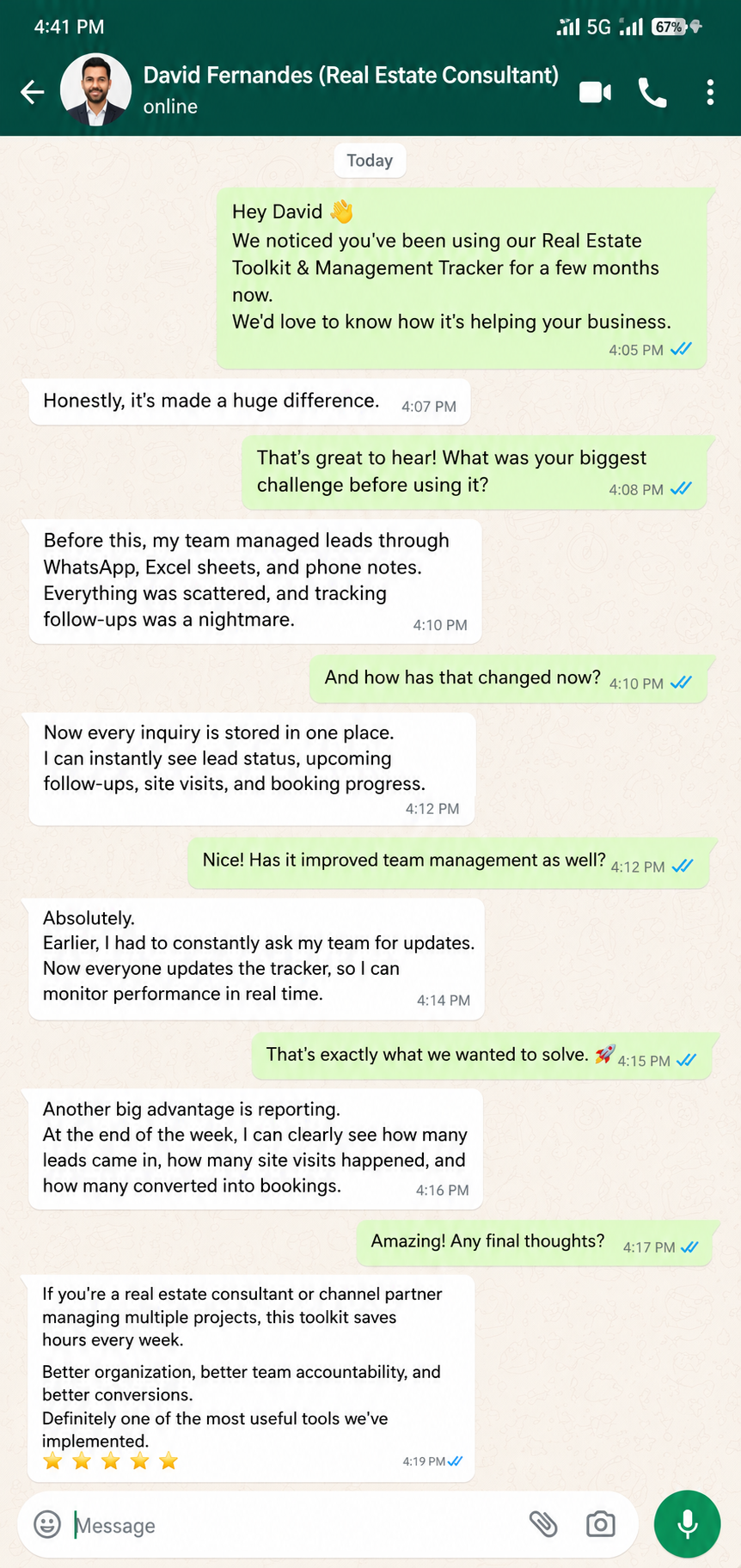 WhatsApp chat testimonial 3